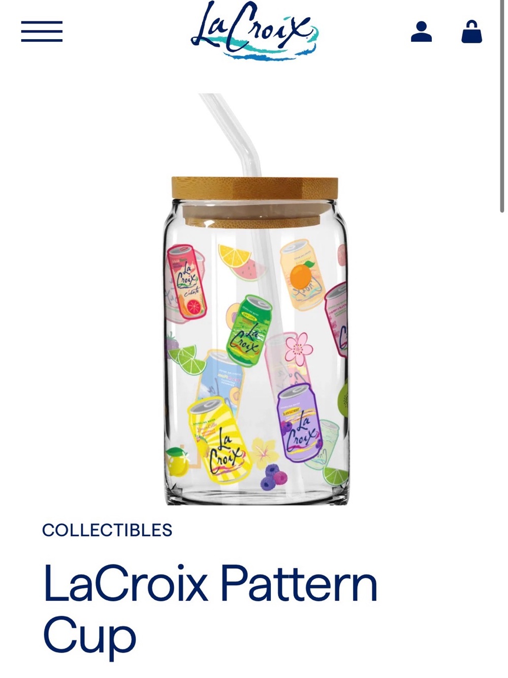 #LiveLaCroix La Croix pattern icon Bamboo Lid Glass Travel Drink Cup collectible